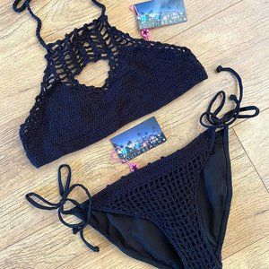 South Beach black crochet bikini set